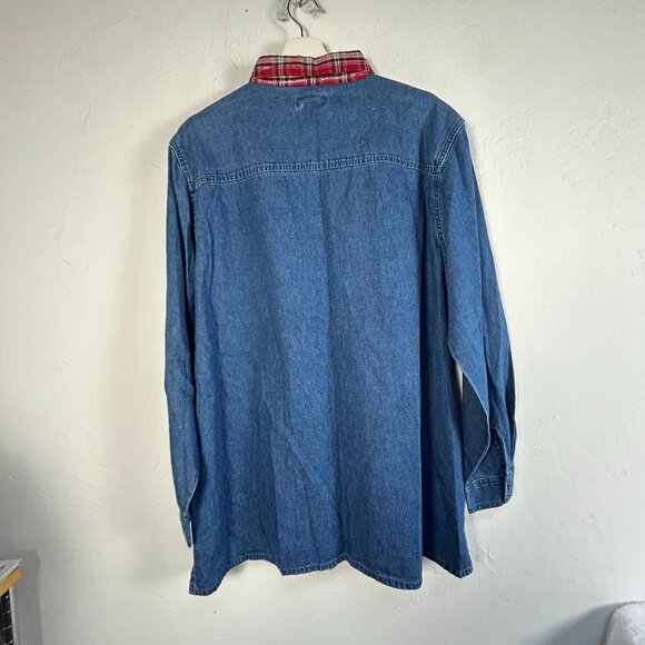 Bobbie Brooks Womens Embroidered Denim Button Up Shirt with Plaid Collar XL New - Picture 2 of 8